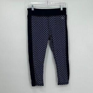 Tory Burch Sport Patterned Leggings Size Large Navy & Light Blue Logo Print